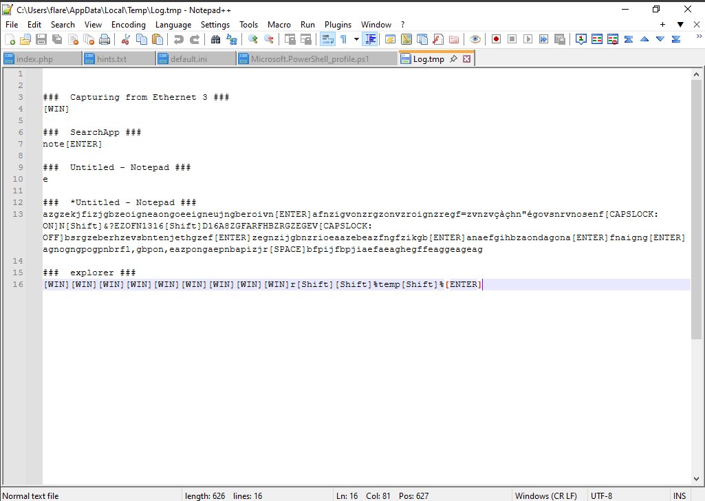 Keylogger Output